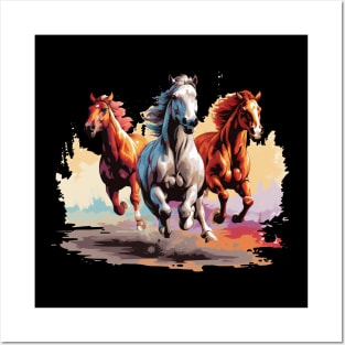 3 horses running on the beach Posters and Art